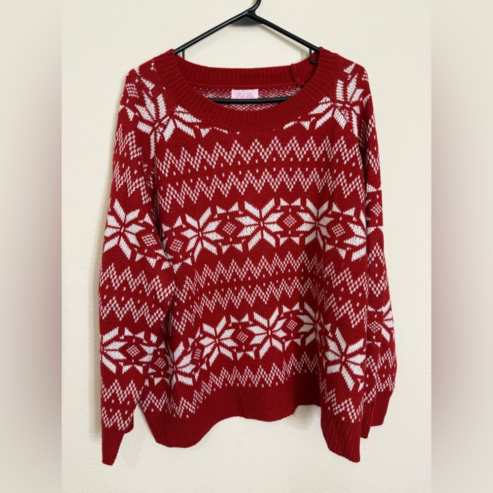 PINK LILY Red and white Snowflake winter sweater